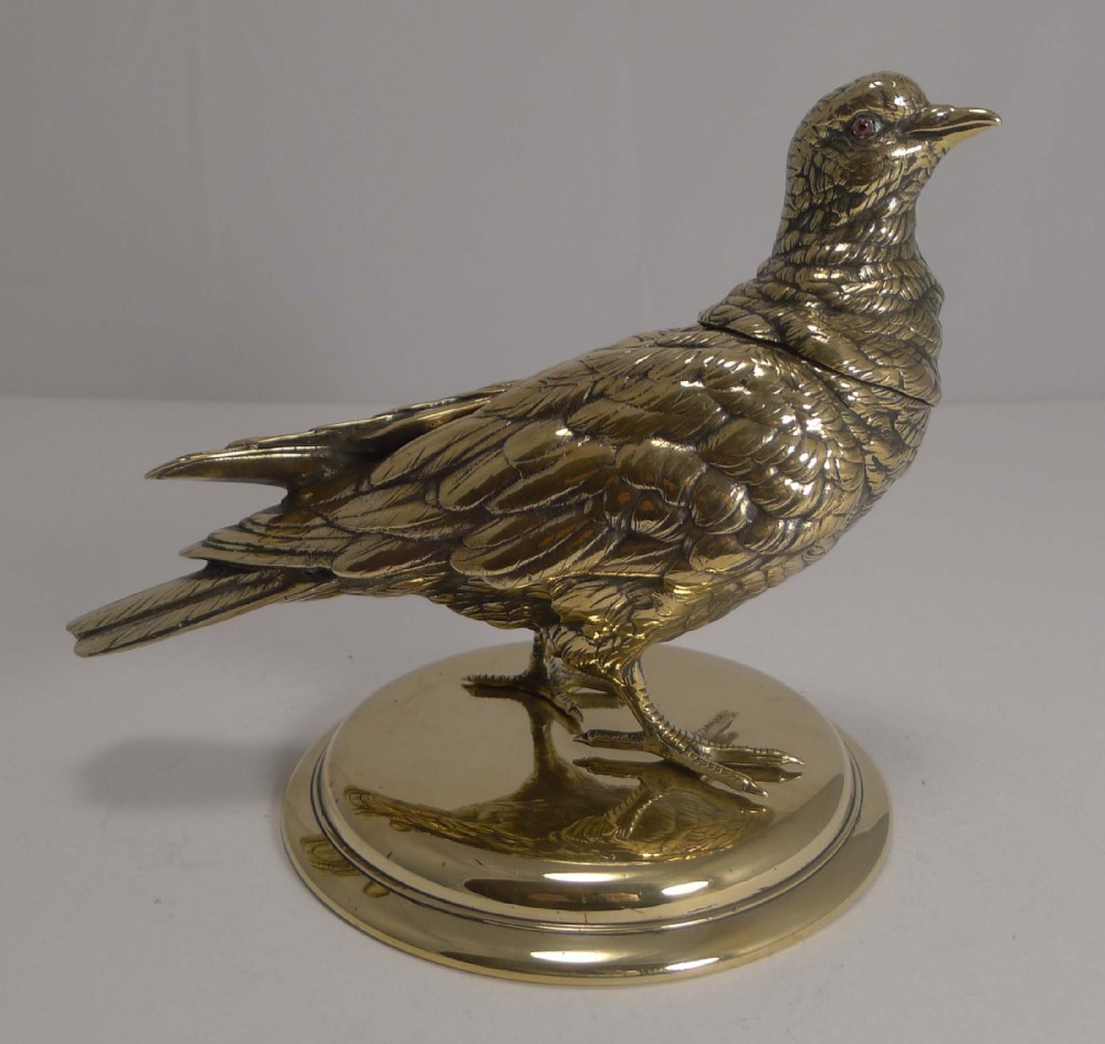 Magnificent and Impressive Antique English Figural Inkwell - Dove c.1880