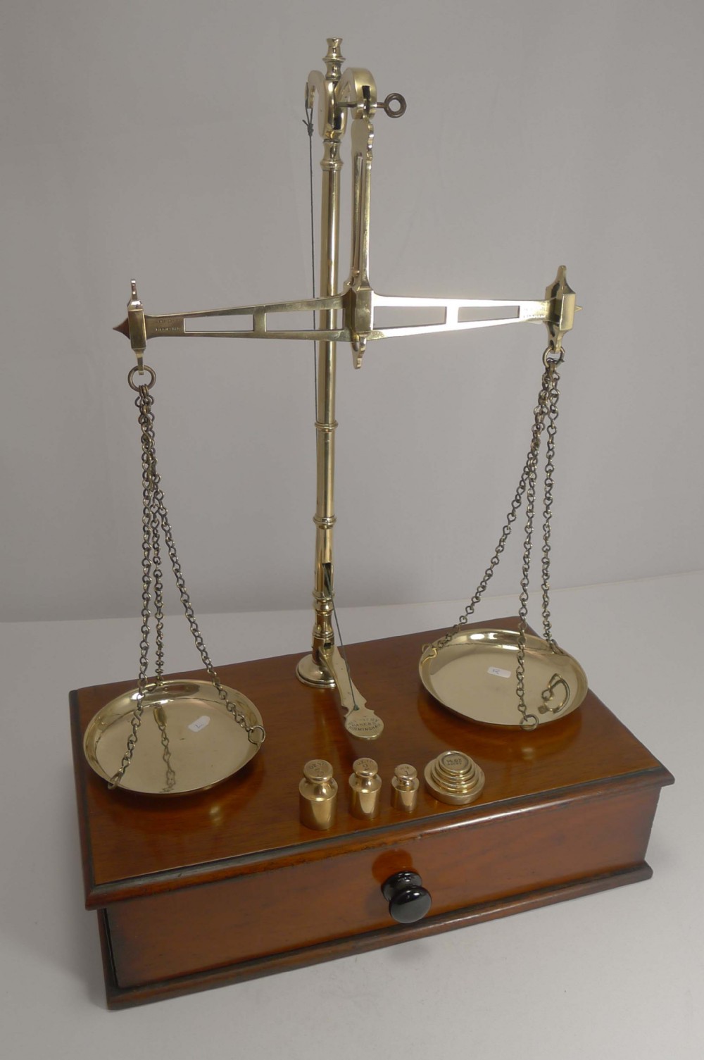 Large Antique English Travelling Apothecary Scales In Mahogany & Brass c.1880