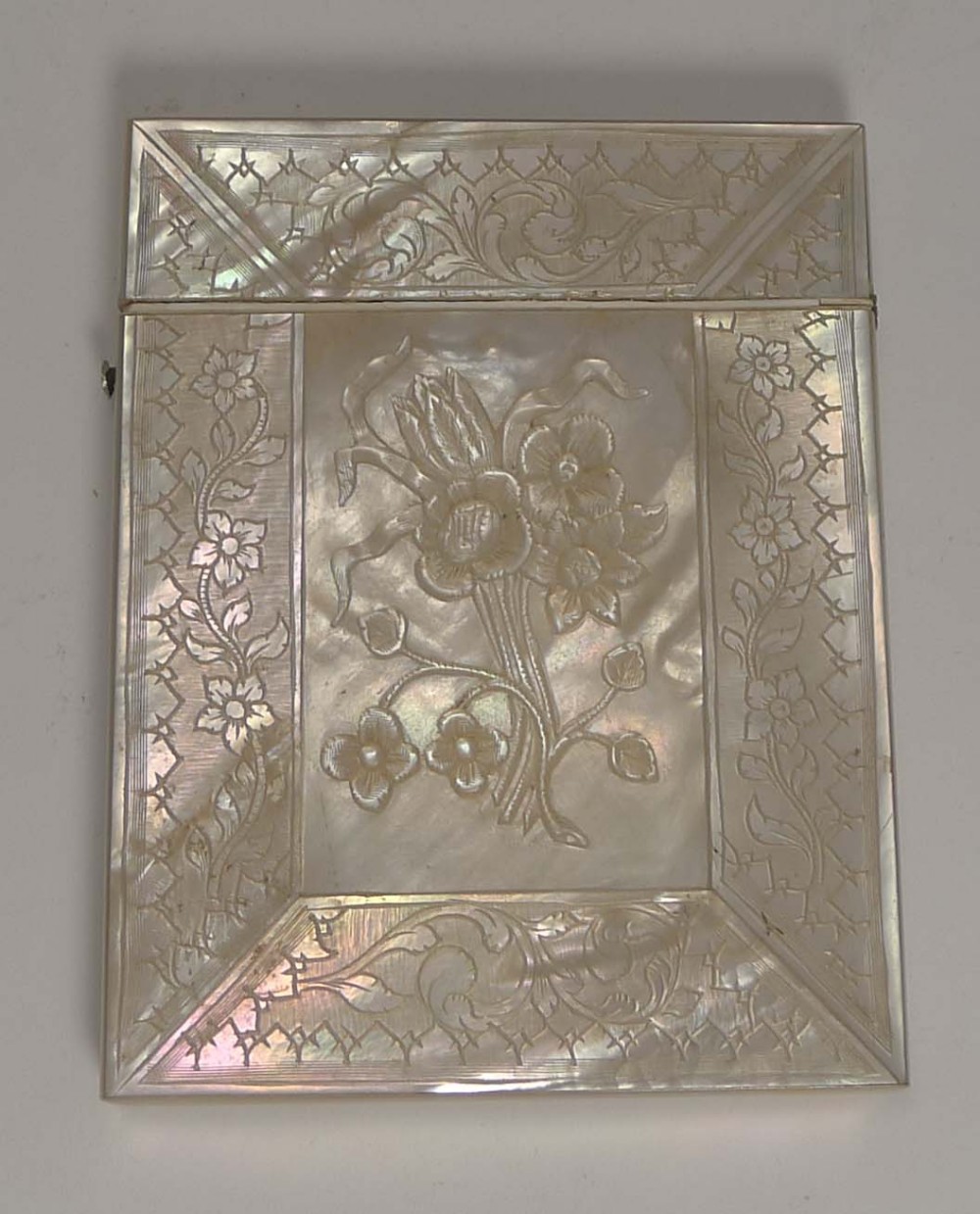 Superb Antique Carved Mother of Pearl Card Case c.1850