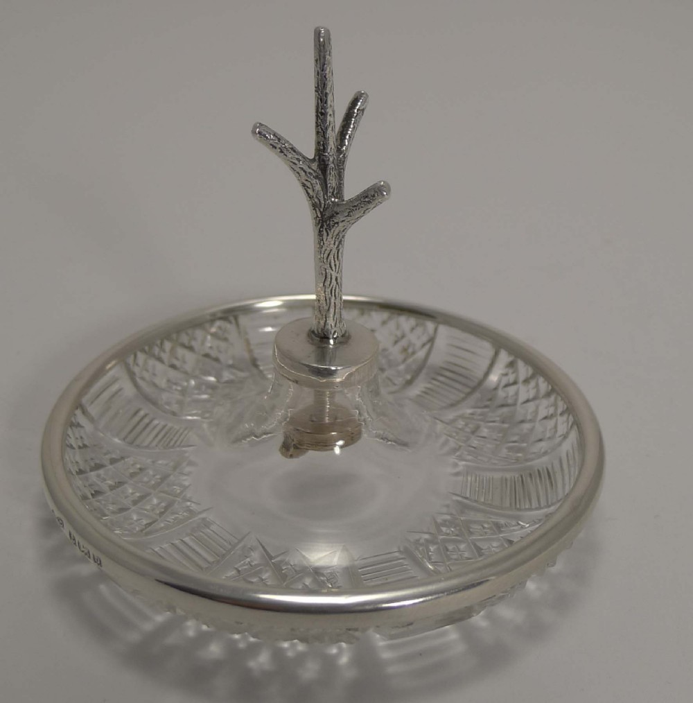Unusual Antique English Cut Crystal and Sterling Silver Ring Tree - 1901