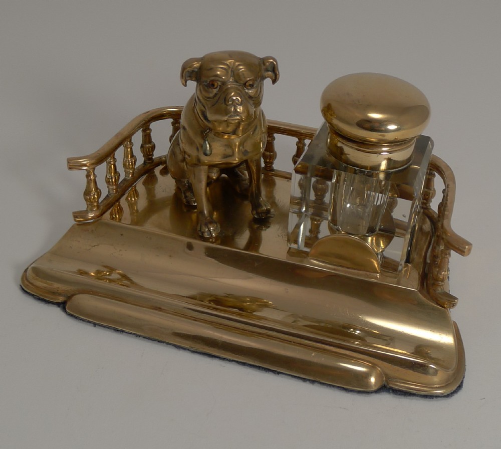 Antique English Handsome Dog Inkwell - English Bulldog c.1890