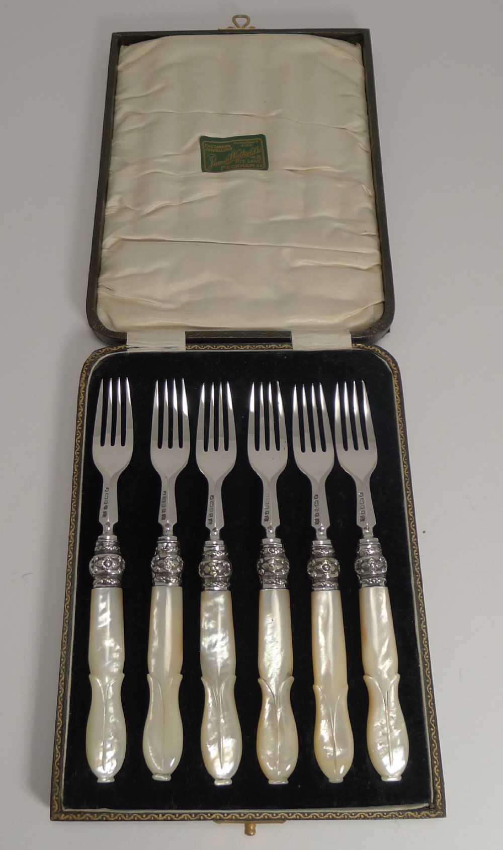 Antique English Sterling Silver & Mother of Pearl Cake or Desert Forks - 1869