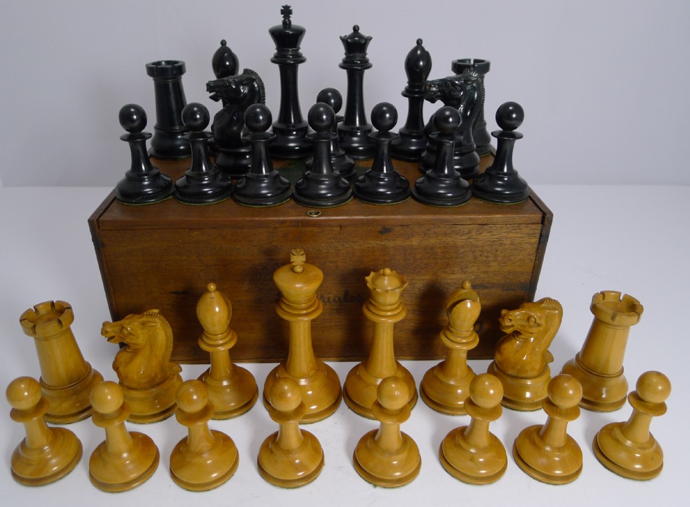Fabulous Quality Antique Tournament Size Staunton Chess Set c.1890