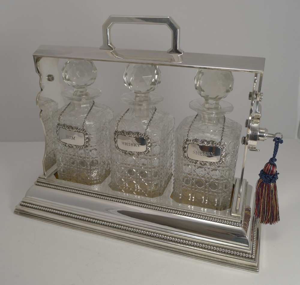 Grand Antique English Silver Plate Tantalus c.1890 by Daniel and Arter With Sterling Labels