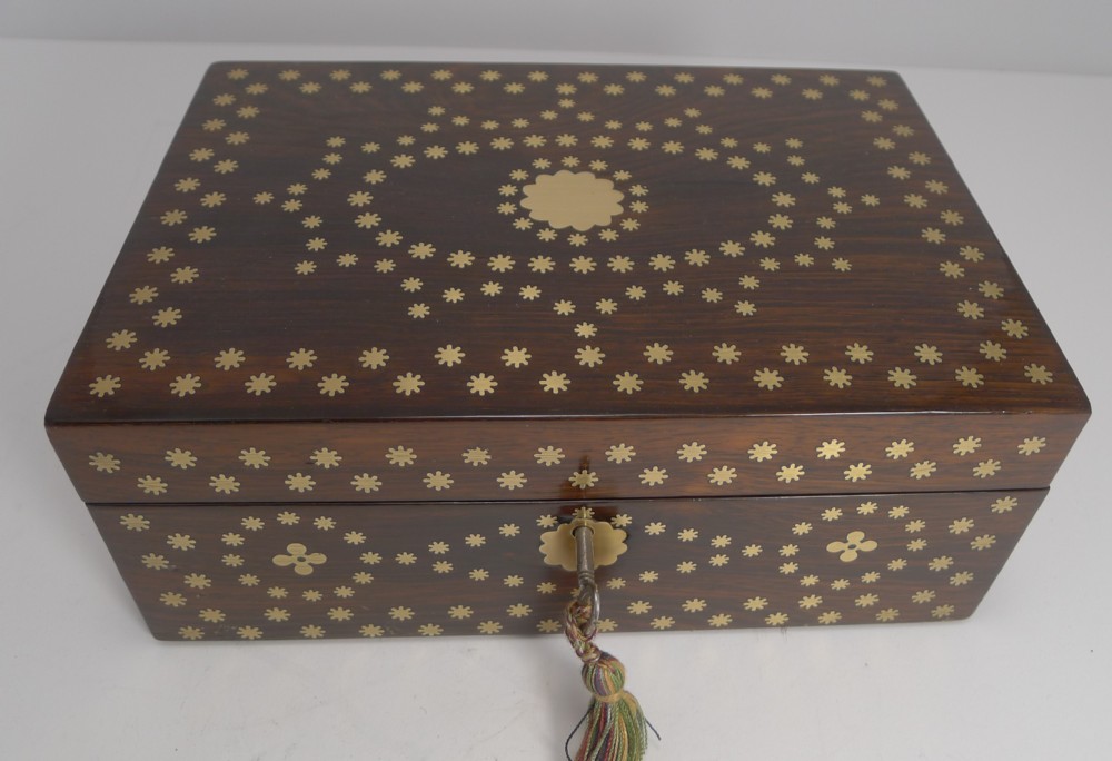 Antique English Regency Jewellery Box - Cut Brass Star Inlaid c.1820