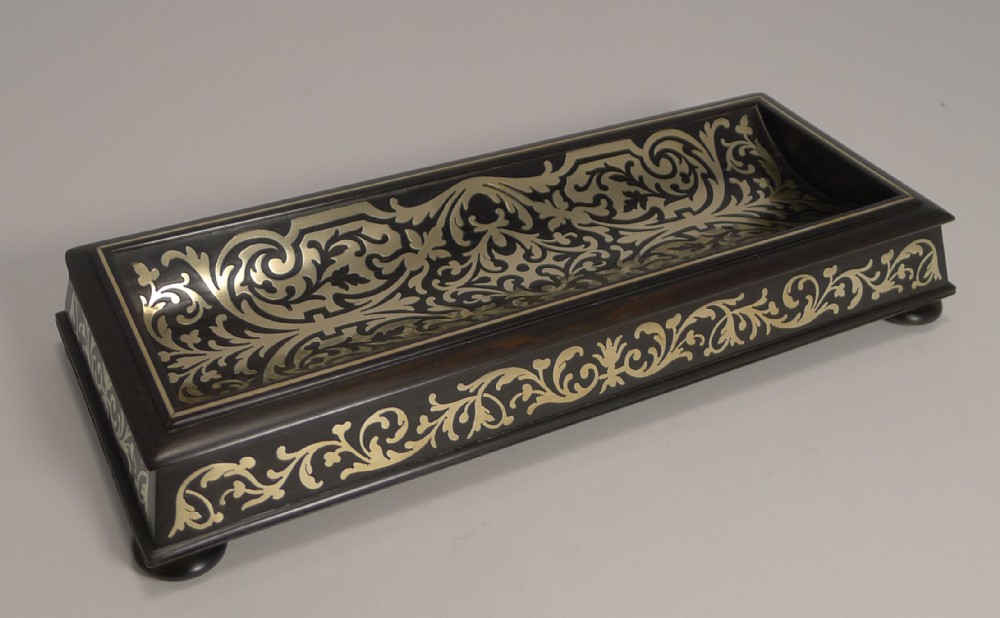 Fine Quality William IV Ebony Pen Tray With Brass Filigree Inlay c.1830