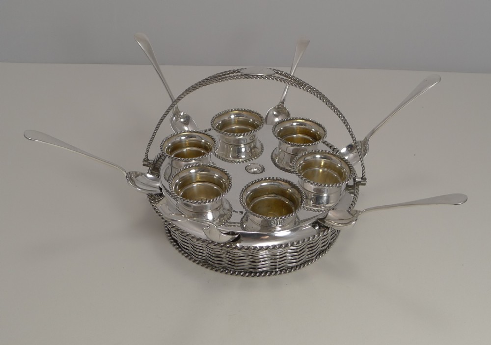 Fabulous Antique Silverplate Basket Weave Egg Cruet by Elkington - 1857