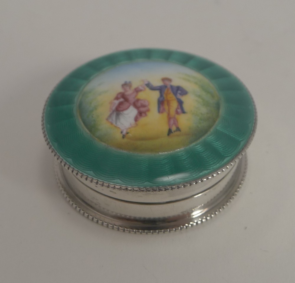 Exquisite Antique English Sterling Silver and Enamel Pill Box - 1902