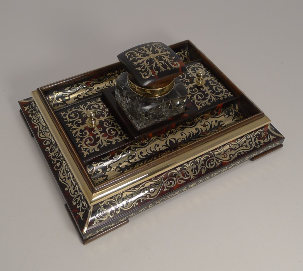 Exquisite Top Notch Boulle Inkwell c.1890