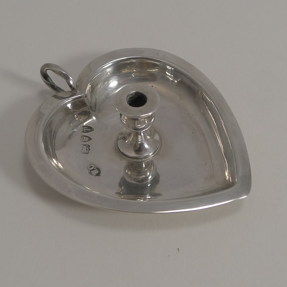 Antique Novelty Miniature English Sterling Silver Heart Shaped Chamberstick by William Comyns - 1894