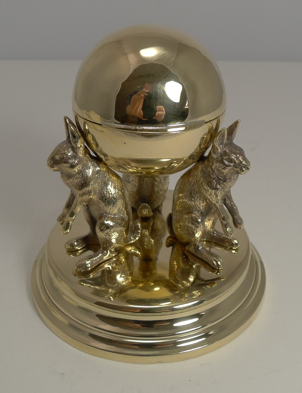 Fabulous Antique English Figural Inkwell - Three Rabbits c.1880