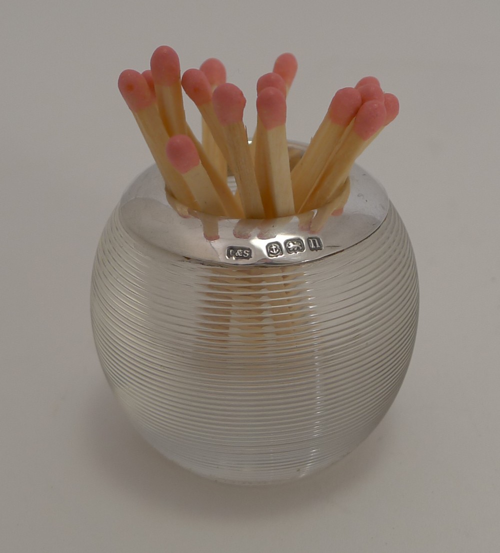 Small Antique English Threaded Glass & Sterling Silver Match Strike