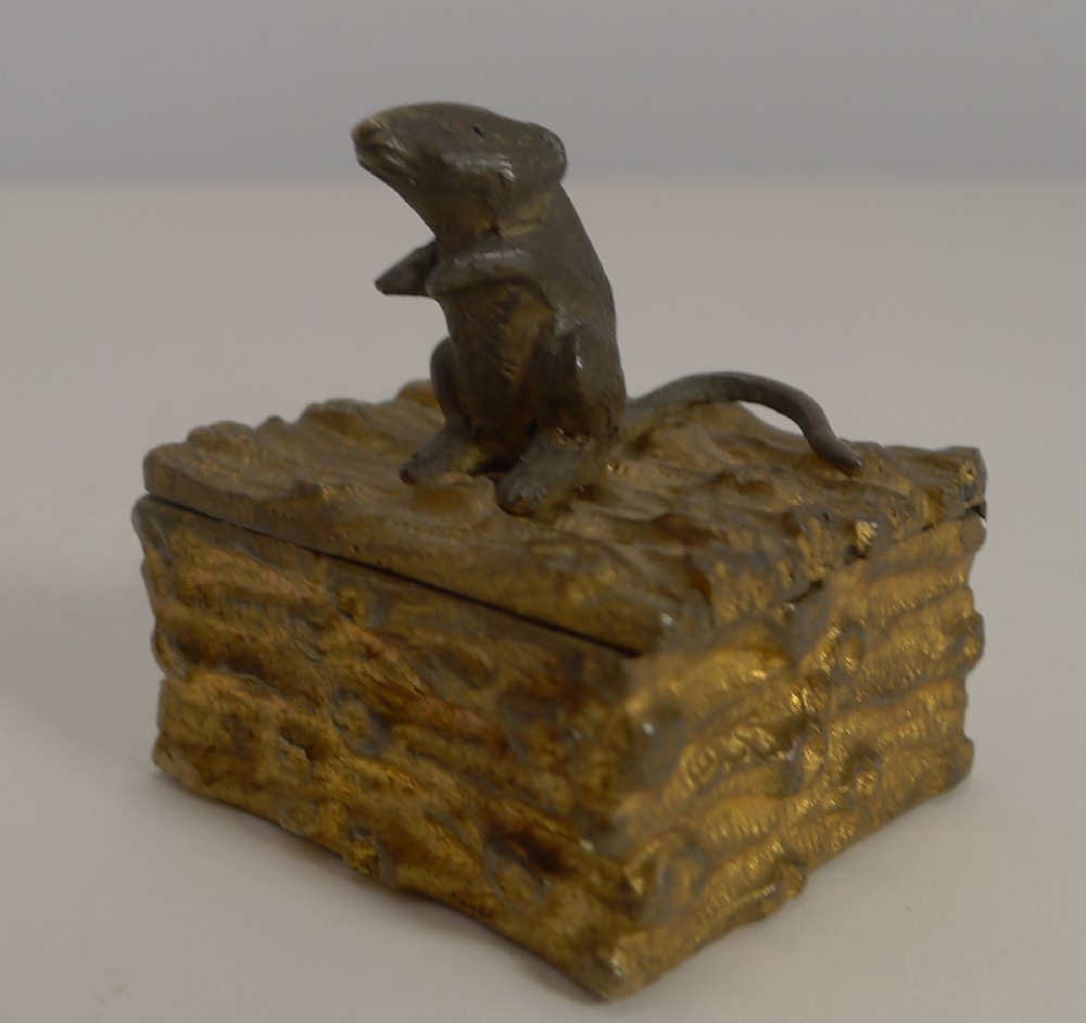 Antique English Figural Postage Stamp Box - Rat or Mouse c.1880