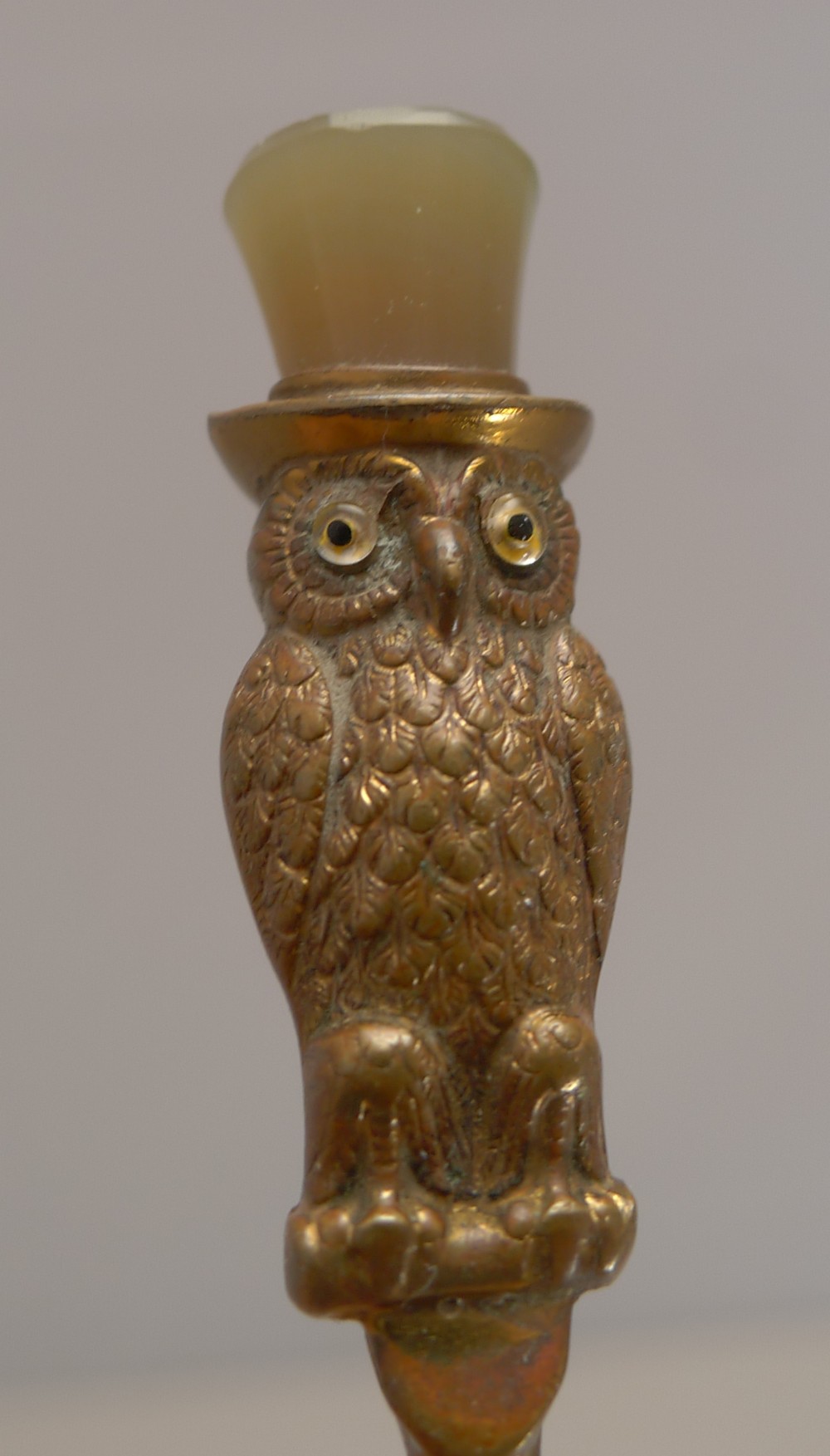 Antique English Owl Button Hook - Glass Eyes c.1900