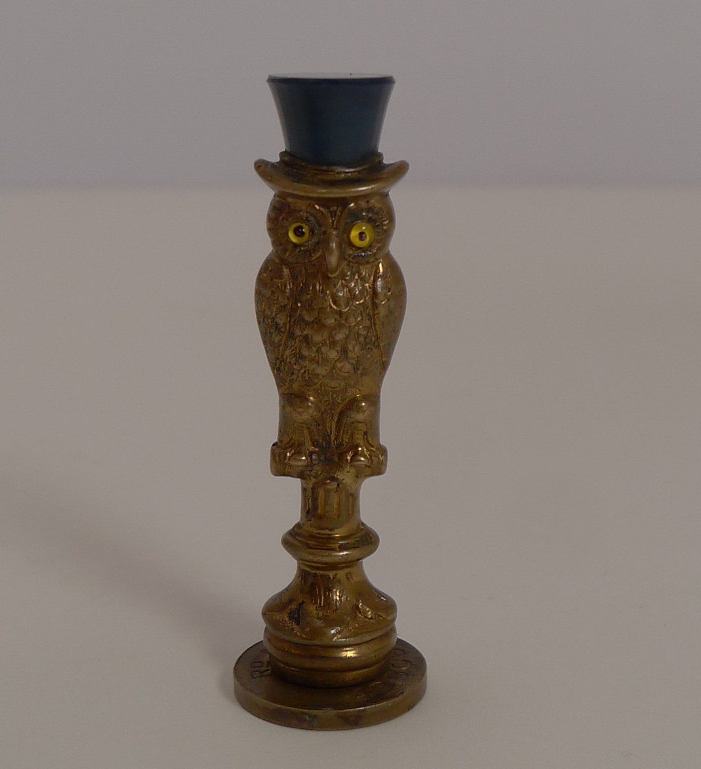 Fabulous Figural Owl Seal - Glass Eyes, c.1900