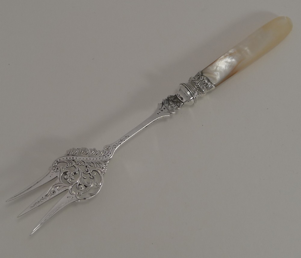 Fine Quality Antique English Sterling Silver and Mother of Pearl Bread Fork