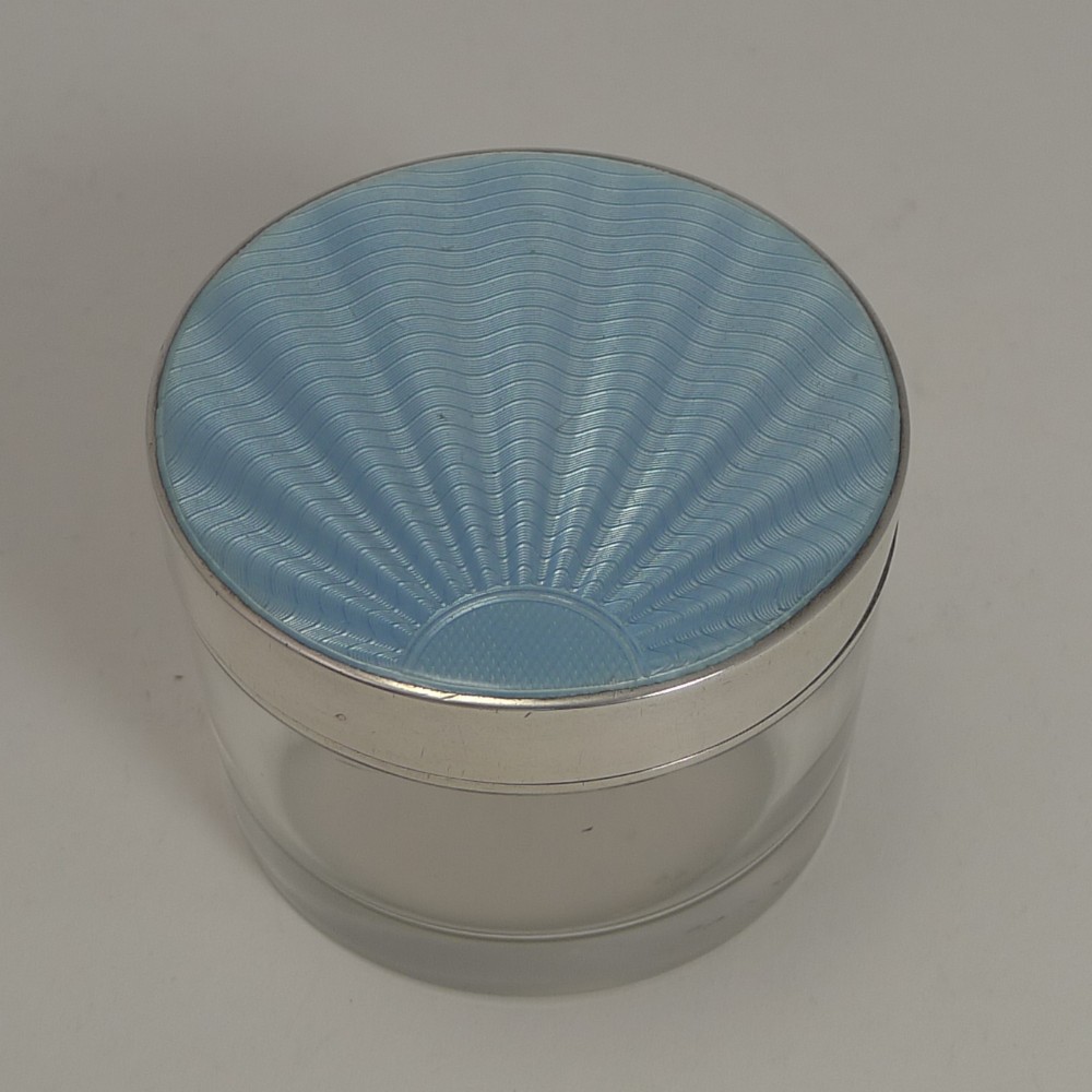 Art Deco Sterling Silver & Guilloche Enamel Lidded Jar - 1934
