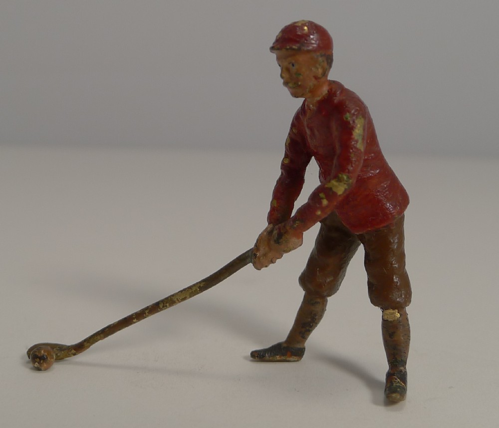Antique Miniature Cold Painted Bronze Figure - Golfer c.1910