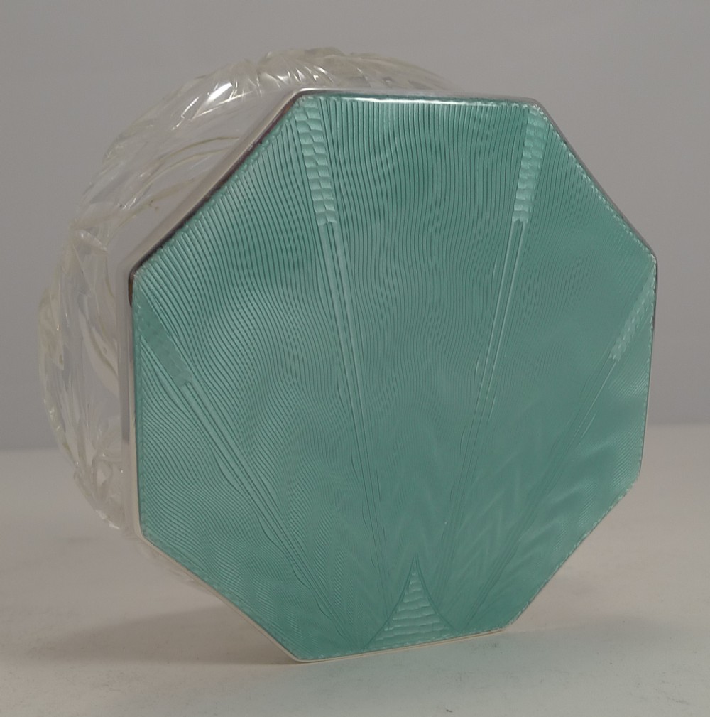 Fabulous Art Deco Sterling Silver and Guilloche Enamel Lidded Powder Box