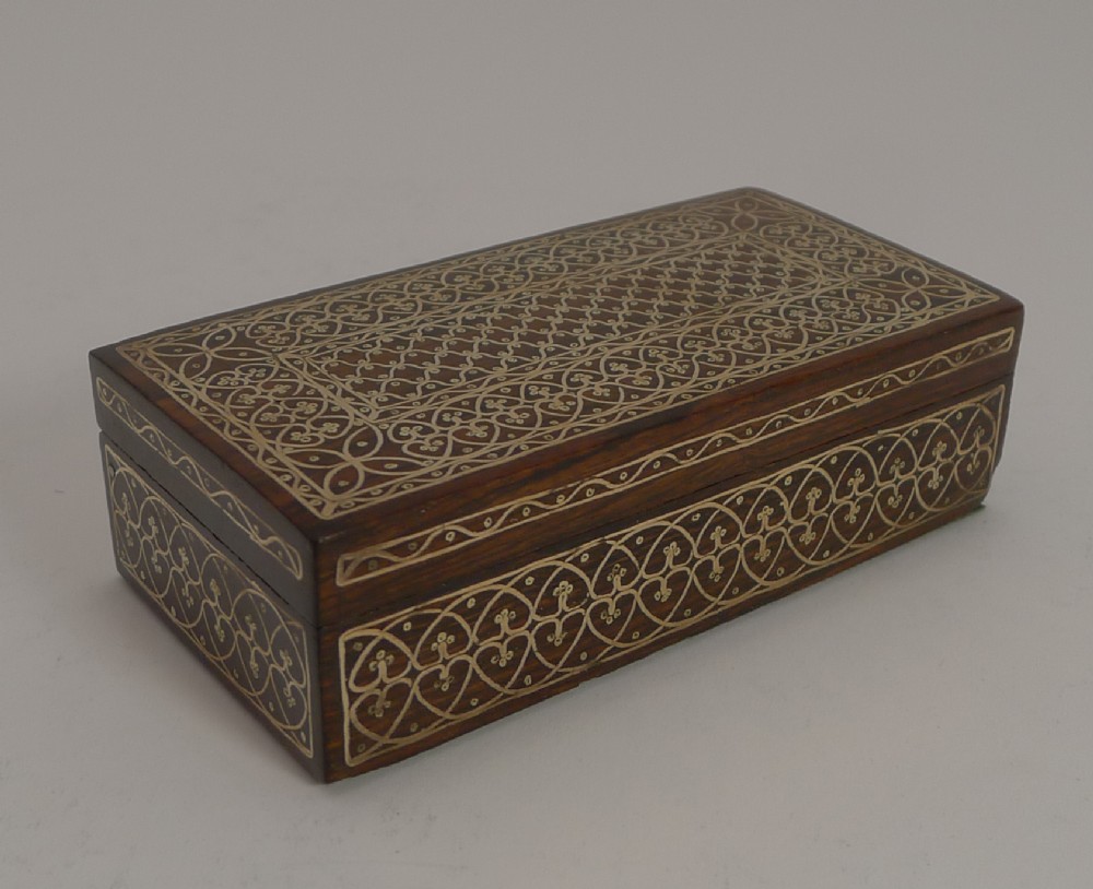 Fine Brass Inlaid Solid Rosewood Arts and Crafts Box c.1910