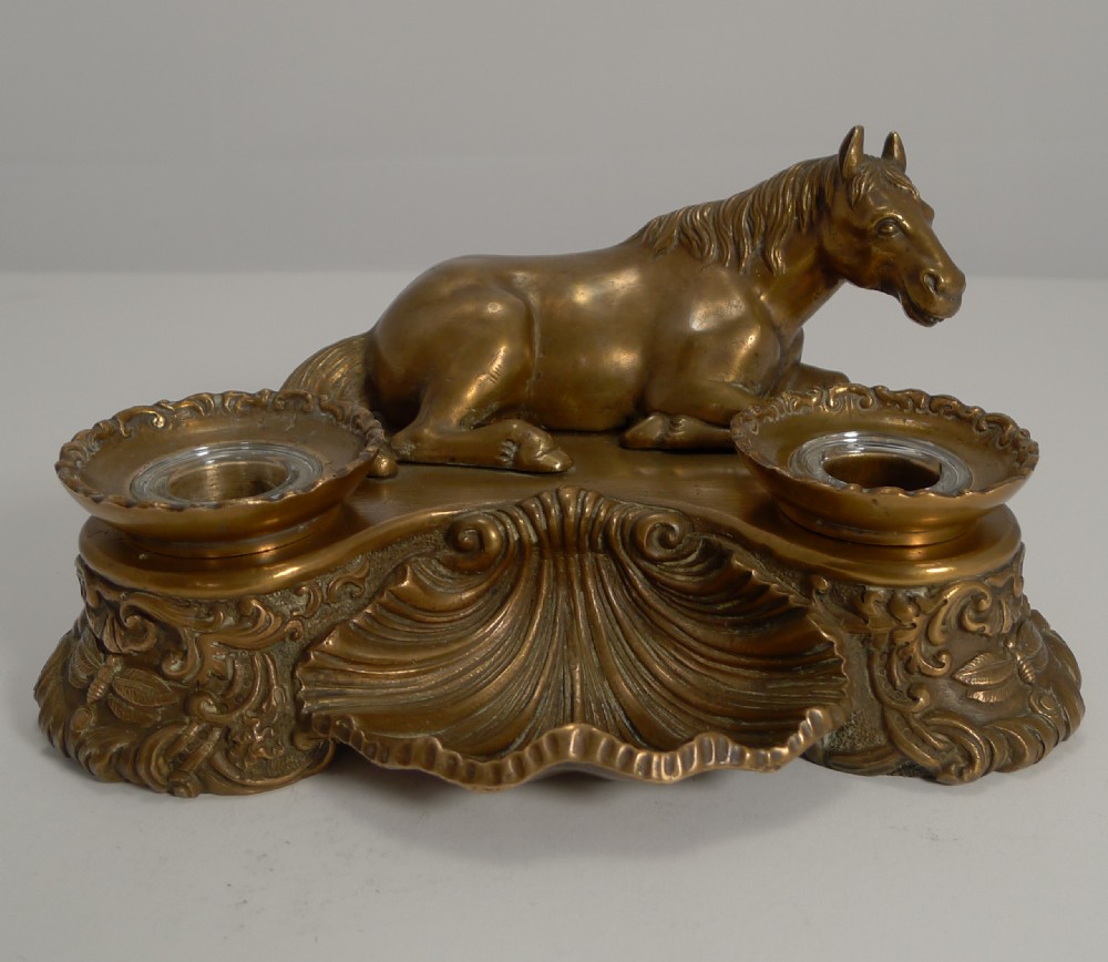 Antique French Bronze Equestrian Inkwell - Horse c.1890