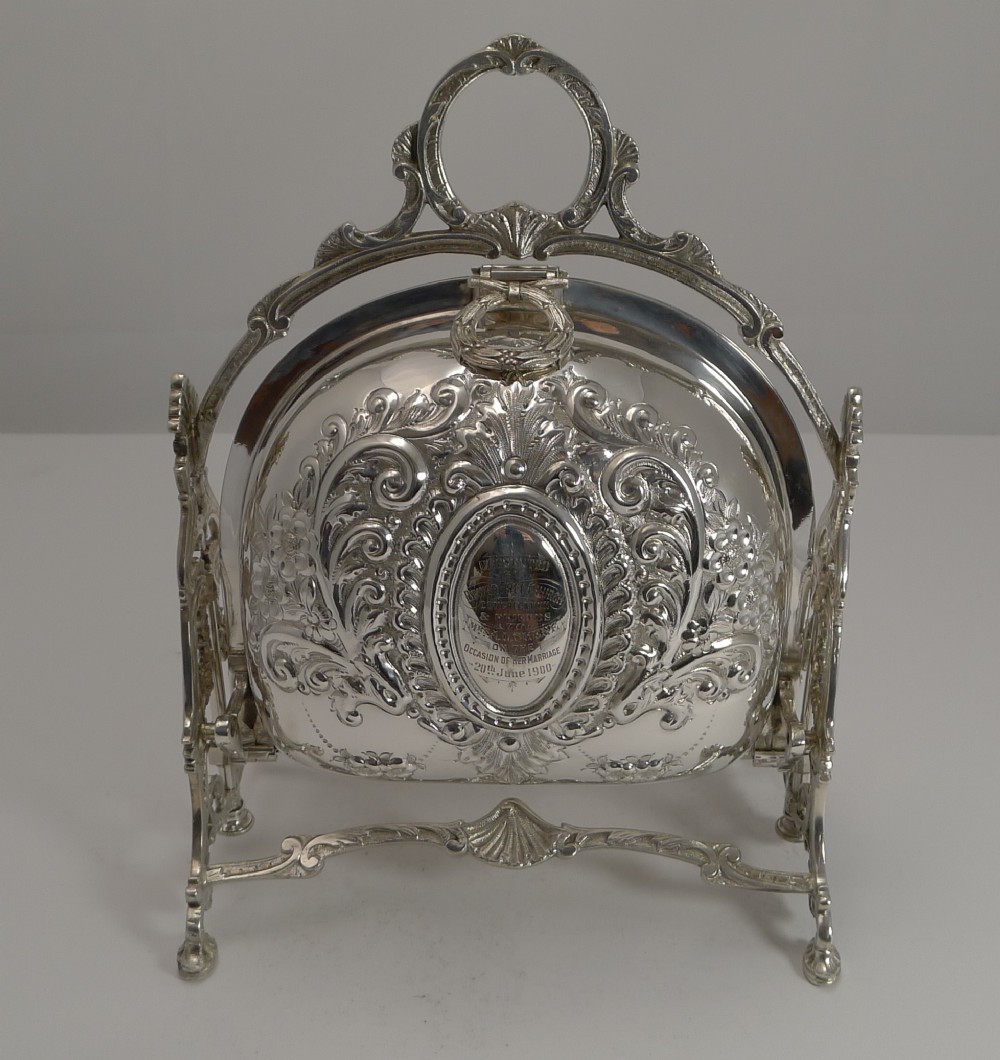 Antique English Decorative Silver Plated Staniforth's Biscuit Box Dated 1900
