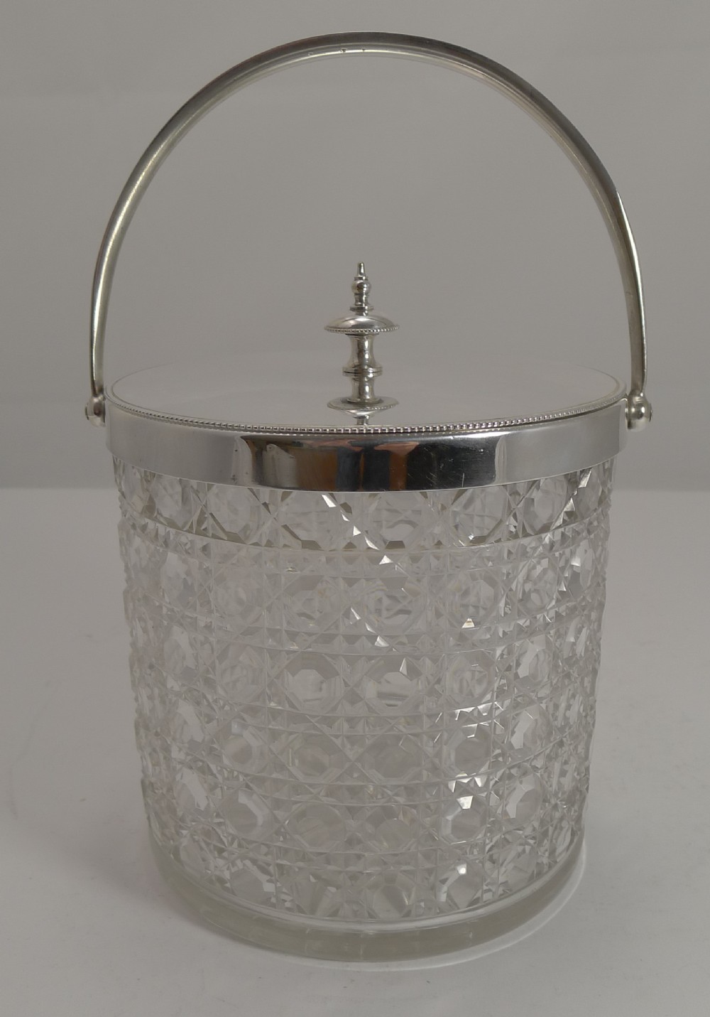 Top Quality Antique English Cut Crystal and Silver Plate Biscuit Box c.1900