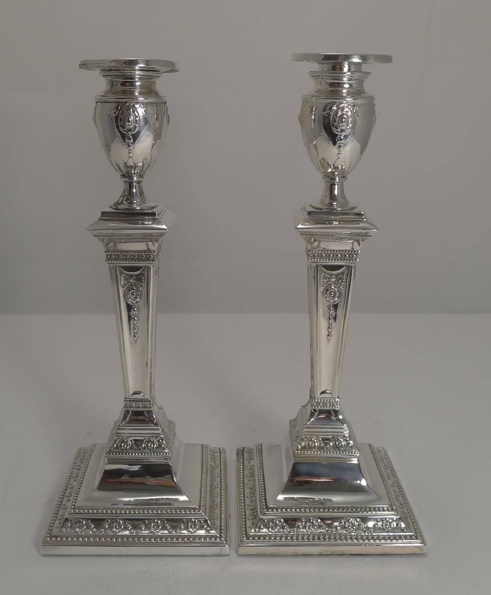 Stunning Pair Antique English Silver Plated Candlesticks c.1880