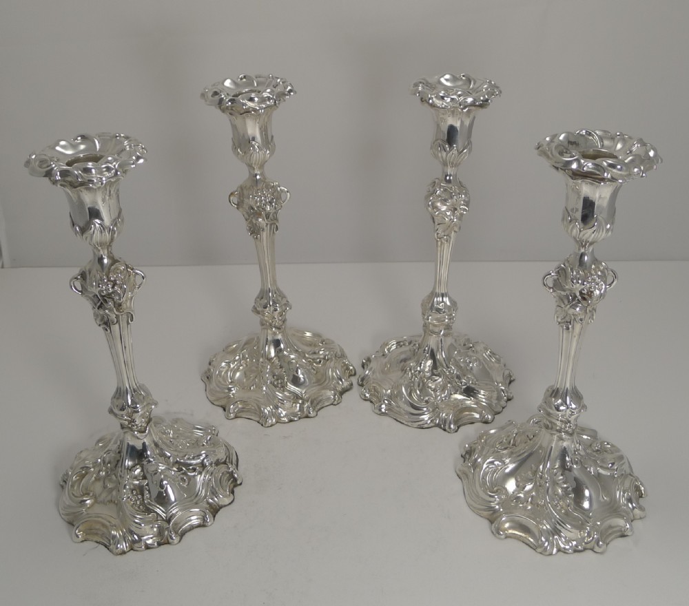 Magnificent Set Four Elkington Plate Candlesticks - Dated 1845