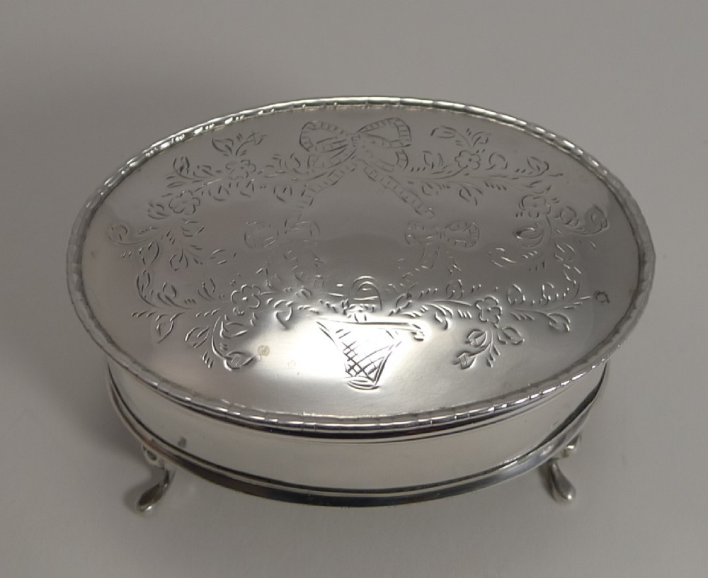 Pretty Vintage Sterling Silver Jewellery Box - Basket of Flowers