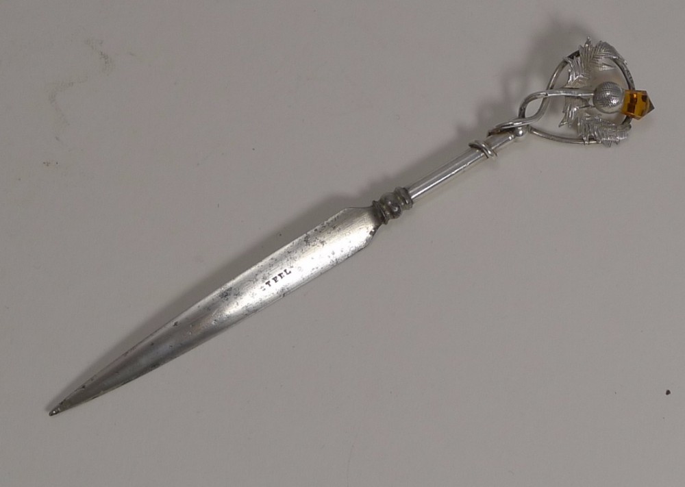 Antique Sterling Silver Letter Opener - Scottish Thistle - 1909