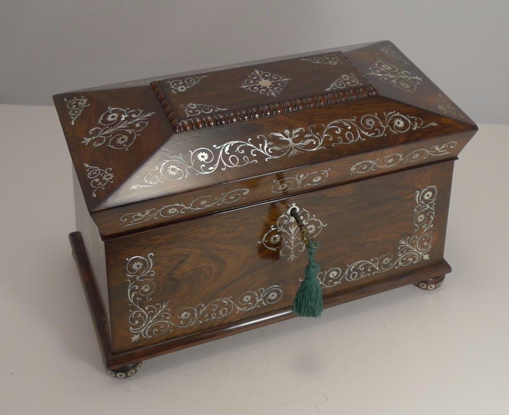 Grand English William IV Rosewood and Mother of Pearl Jewellery Box c.1830
