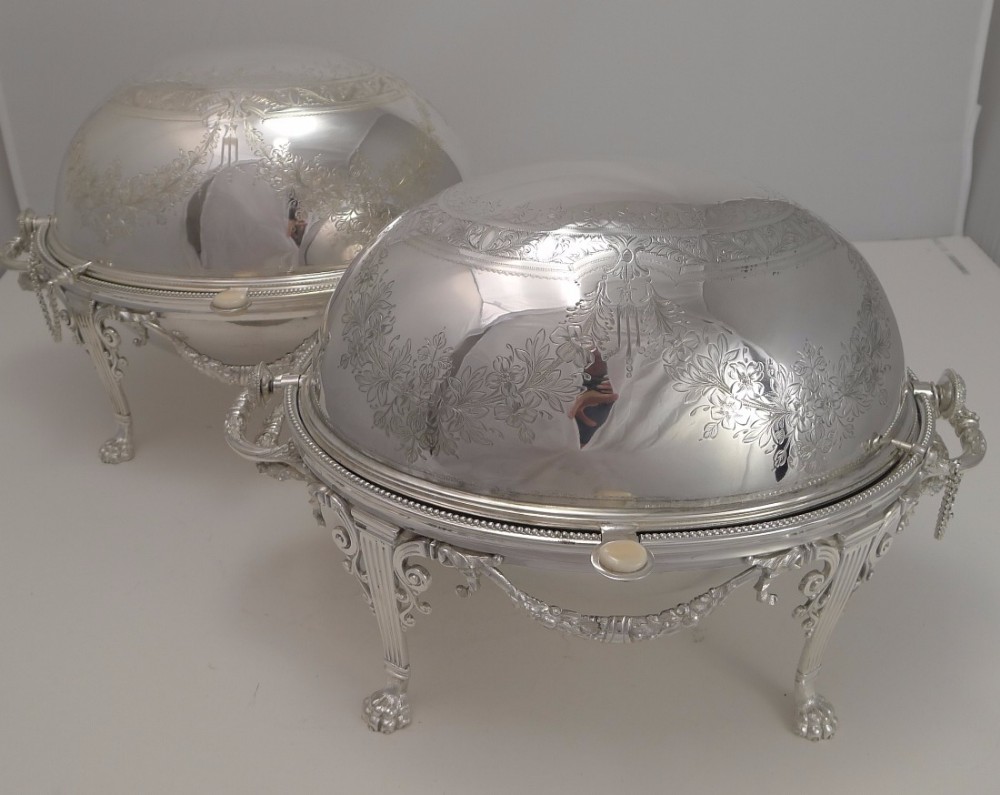 An Exceptional Pair of Victorian English Revolving breakfast dishes by Atkin Brothers c.1880