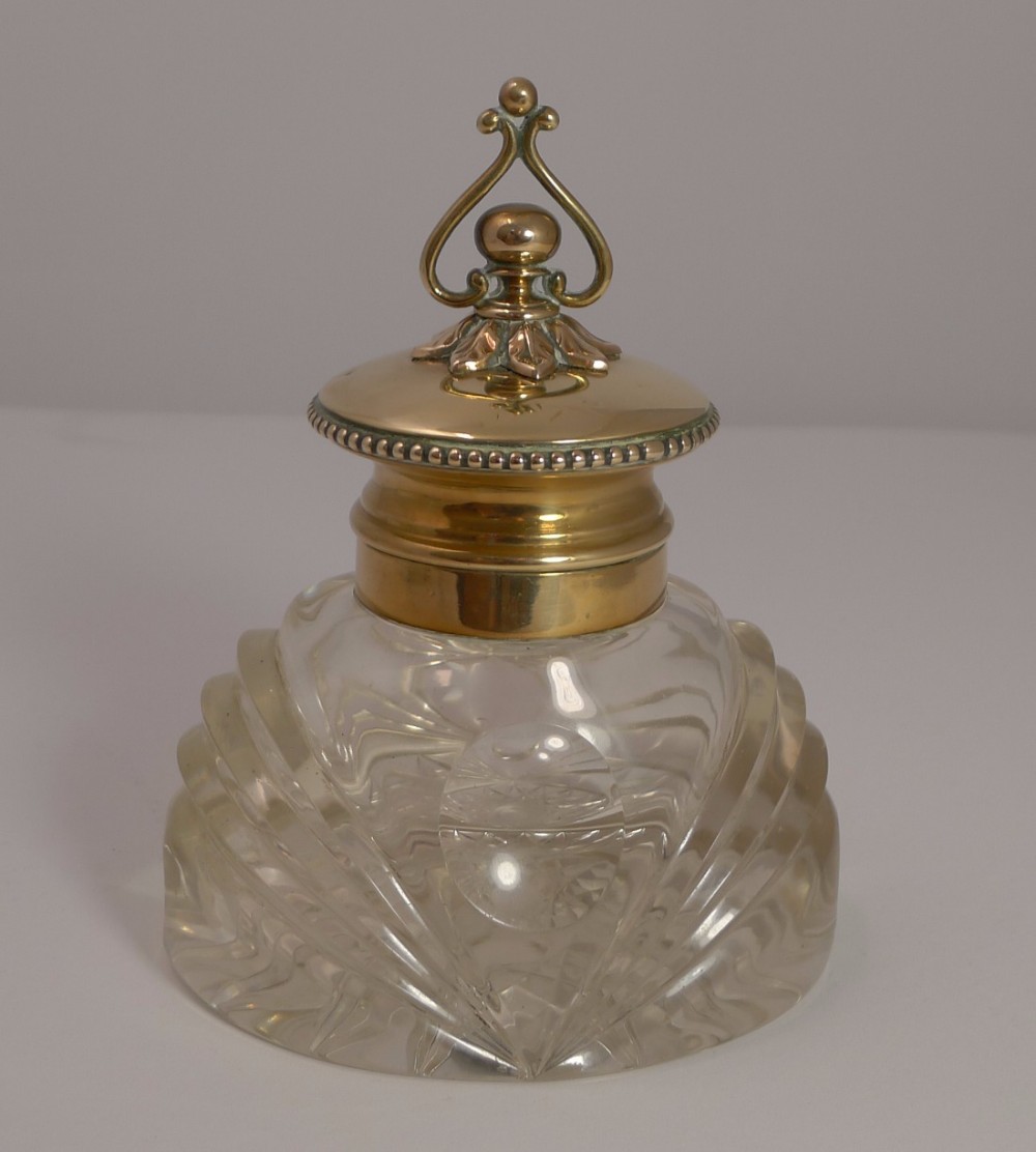 Magnificent Antique English Cut Crystal Inkwell c.1860