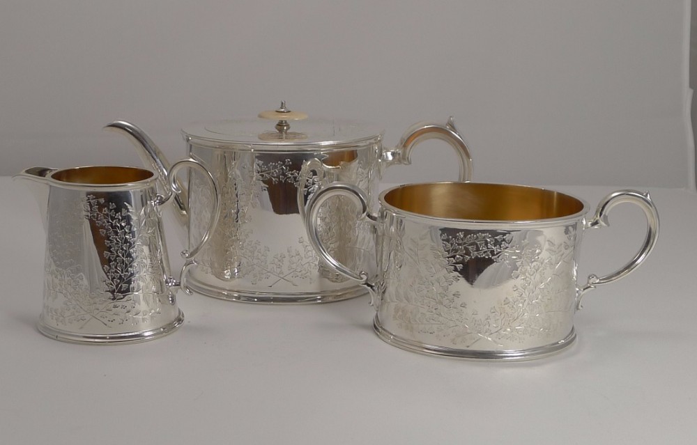 English Edwardian Fern Engraved Tea Set c.1910