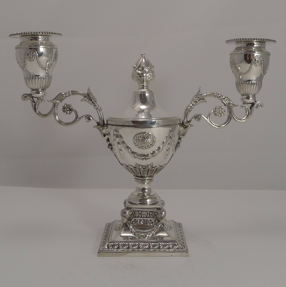 Magnificent Novelty Silver Plated Candelabra Inkwell by Martin Hall c.1890