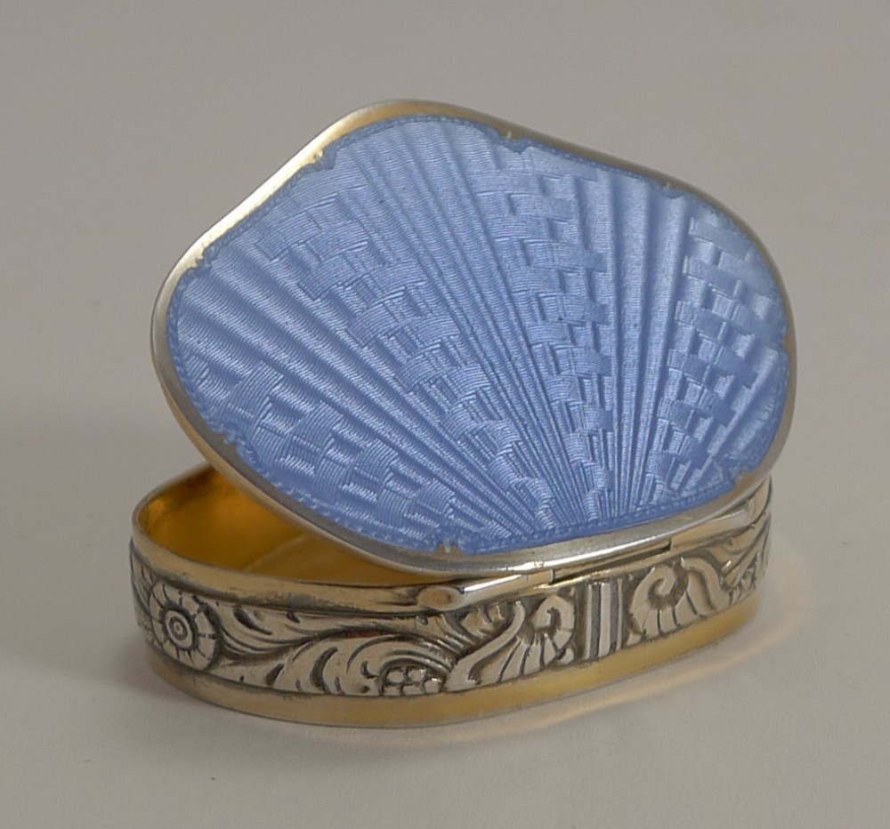 Exquisite David Anderson Sterling Silver and Guilloche Enamel Pill Box c.1910