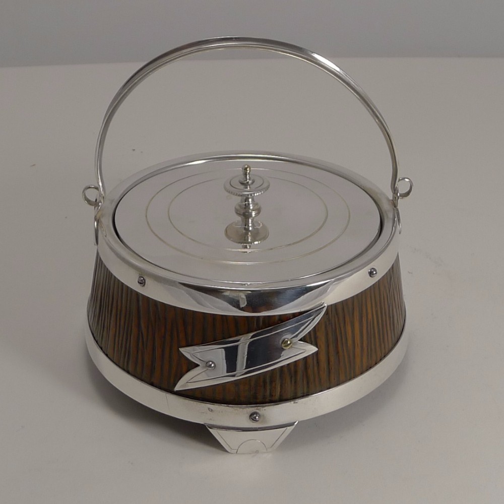 Antique English Oak and Silver Plated Butter Dish c.1890