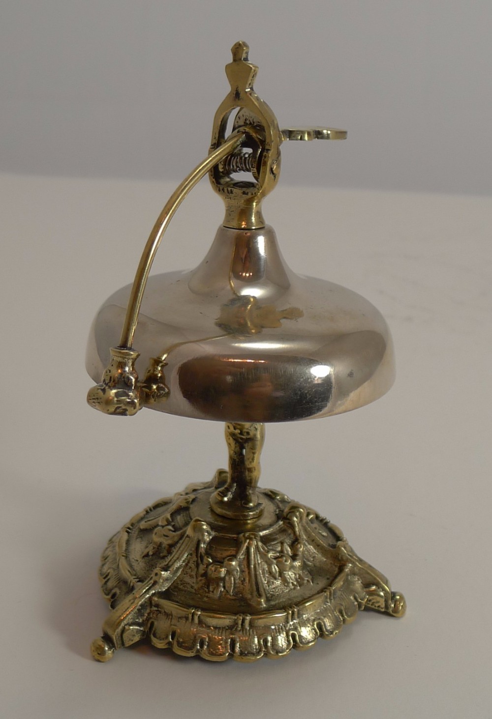 Unusual Antqiue French Brass Desk or Counter Bell - Cherub Column c.1880