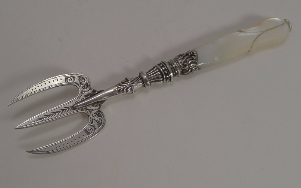 Antique English Sterling Silver & Mother of Pearl Bread Fork