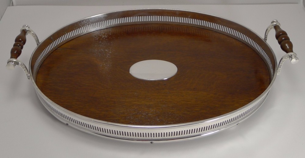 Antique English Oak and Silver Plated Serving Tray c.1890