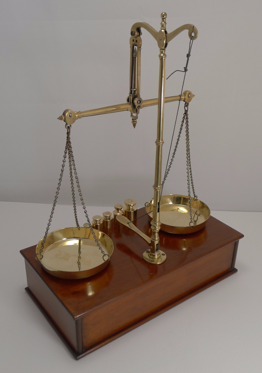 Large Antique English Travelling Apothecary Scales In Mahogany & Brass c.1880