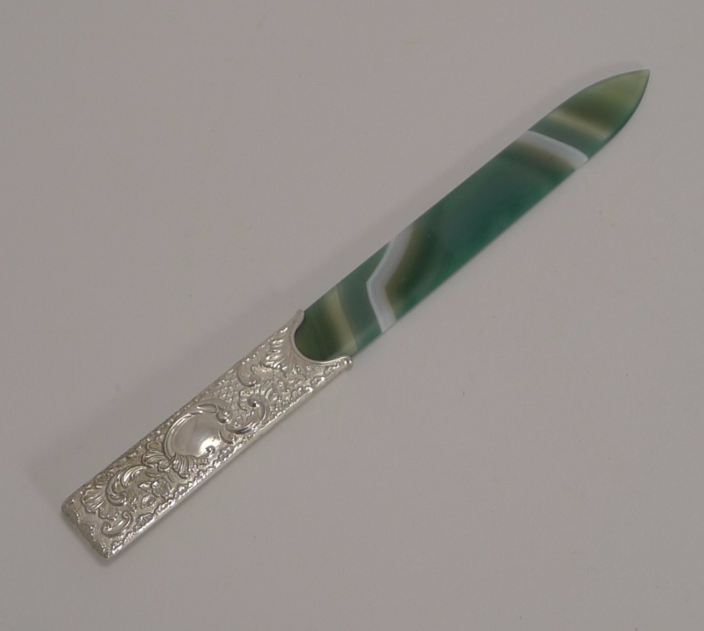 Stunning Antique English Sterling Silver and Scottish Agate Letter Opener - 1903