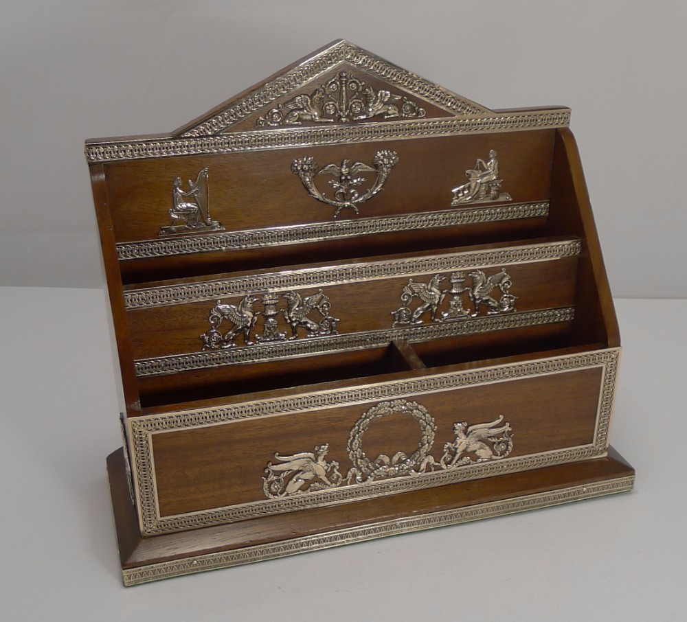 Magnificent and Grand French Brass Mounted Walnut Stationery Holder c.1890