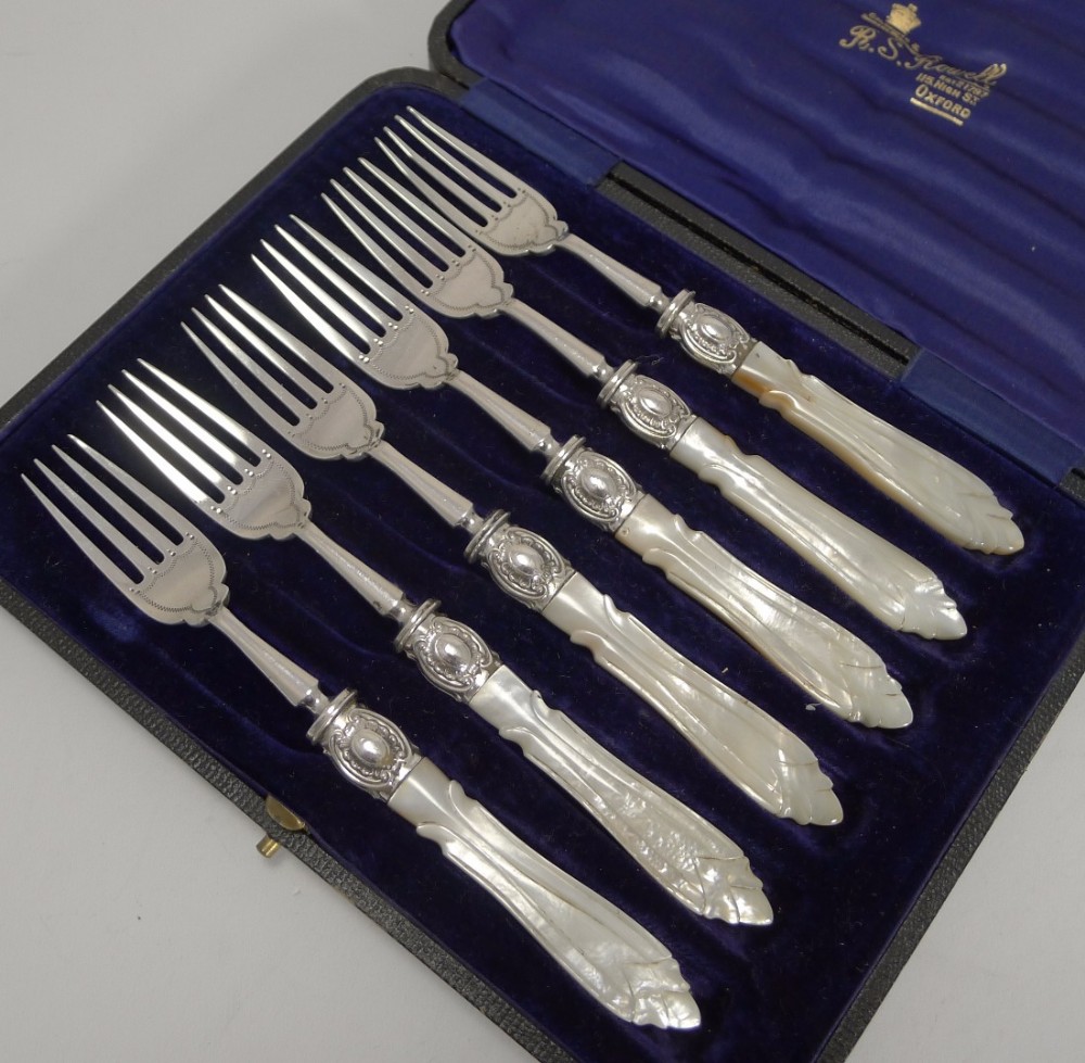 Antique English Sterling Silver & Mother of Pearl Cake or Desert Forks - 1911