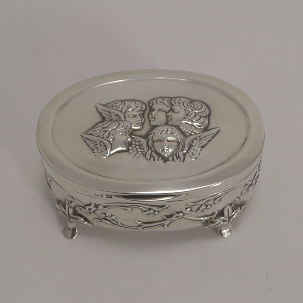 Antique English Sterling Silver Jewellery Box - Reynold's Angels - 1903