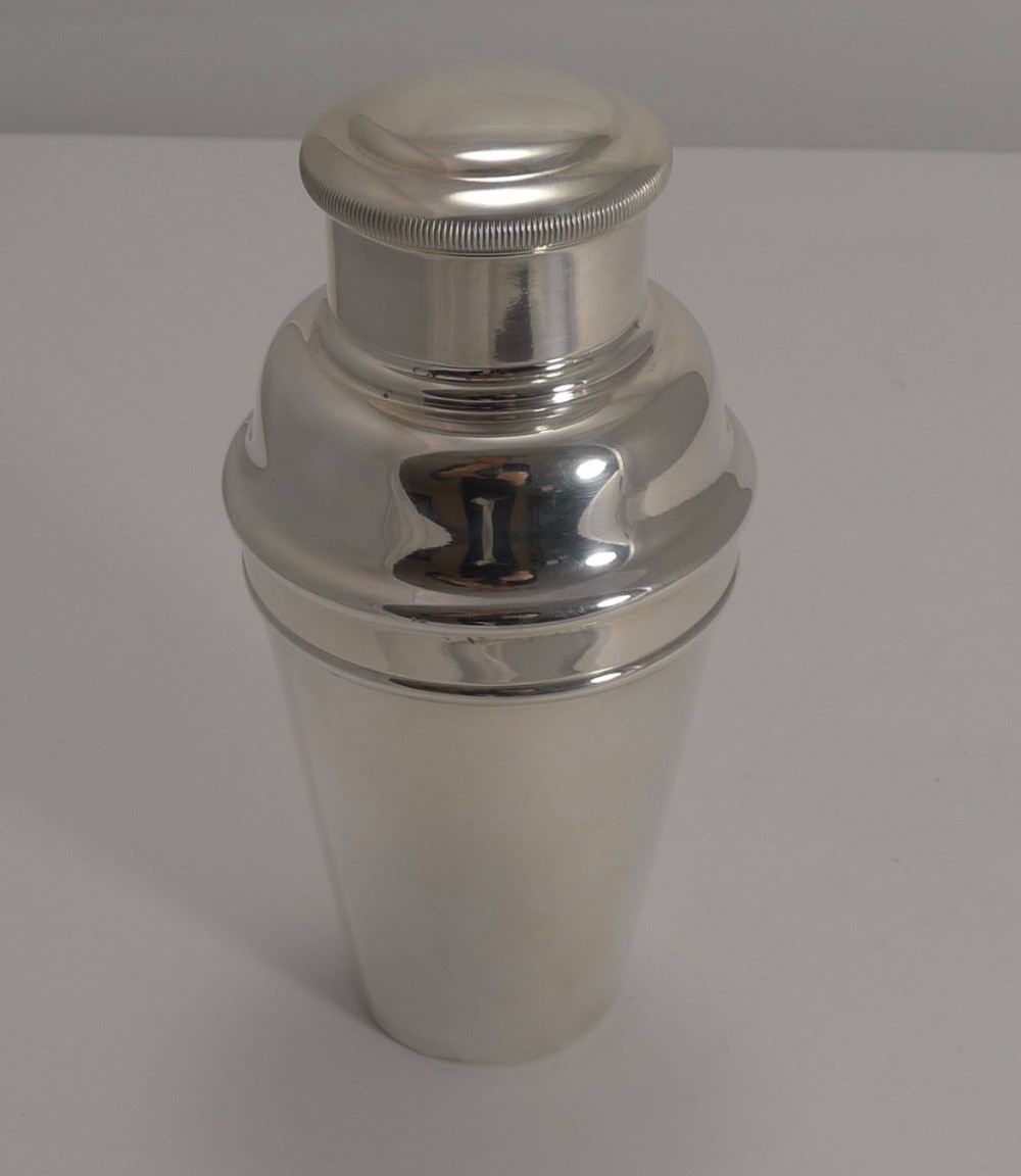 Art Deco English Silver Plate Cocktail Shaker With Ice Breaker c.1930