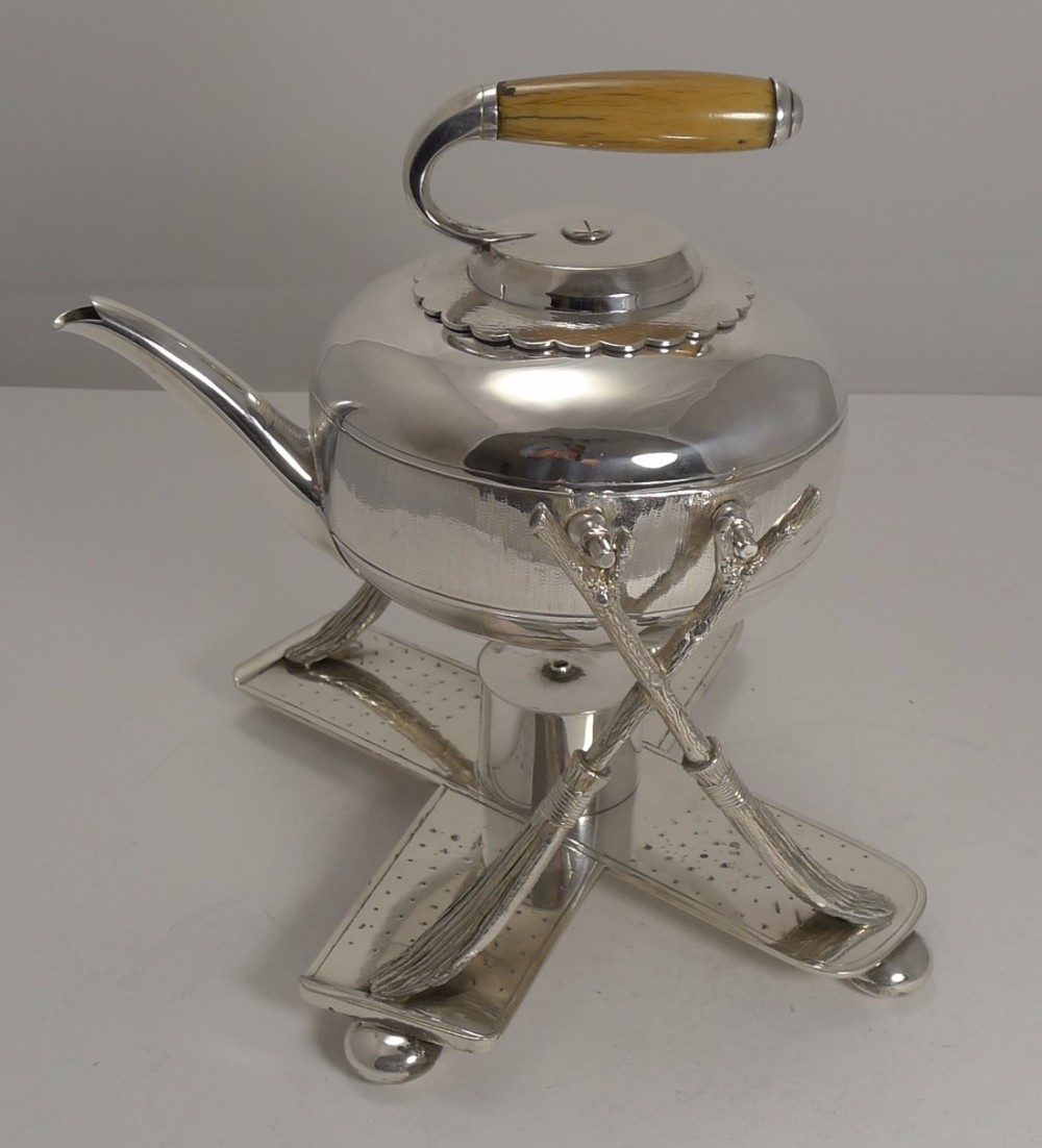 Rare Silver Plated Novelty Kettle on Stand - Curling Stone by Fenton Brothers