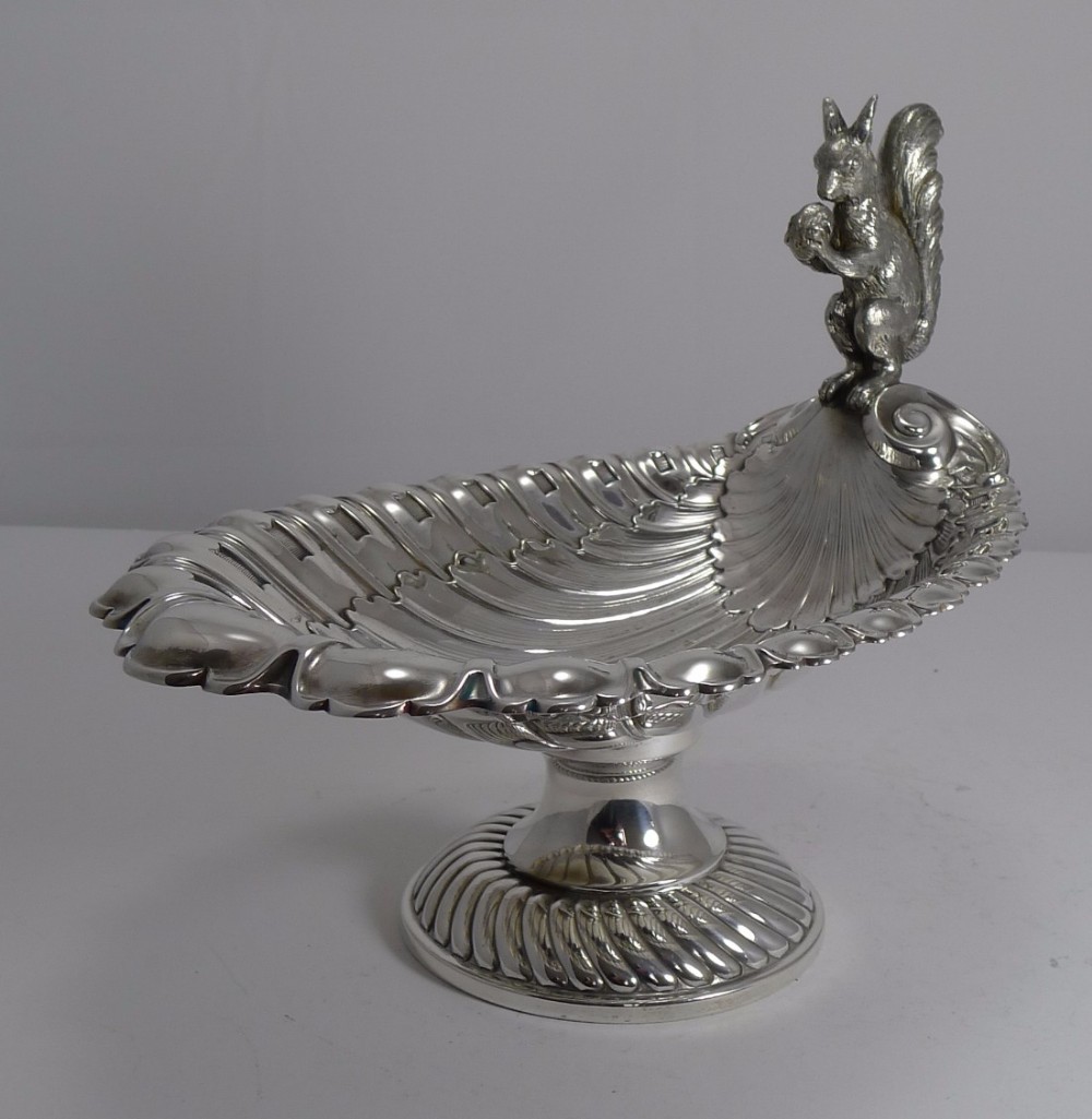 Large Antique English Silver Plated Figural Nut Dish - Squirrel - Victorian c.1900