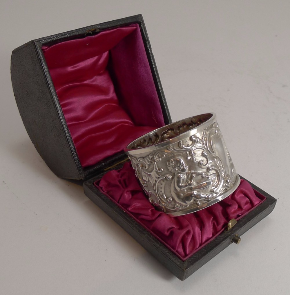 Antique English Sterling Silver Napkin Ring - Cherubs